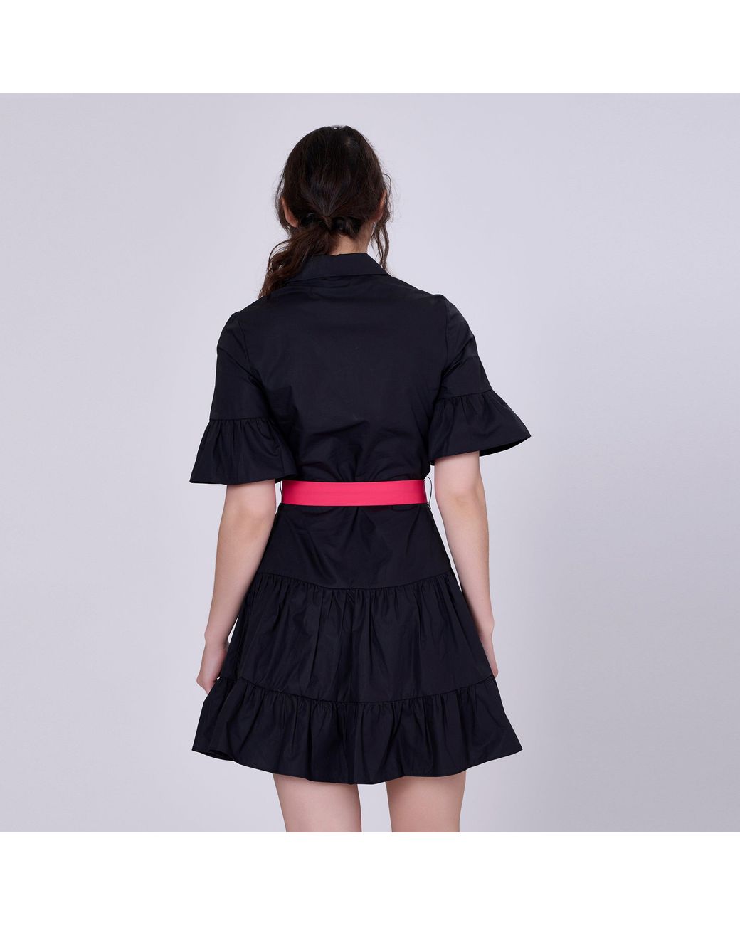 Smart and Joy Black Skater Cotton Ruffle Dress