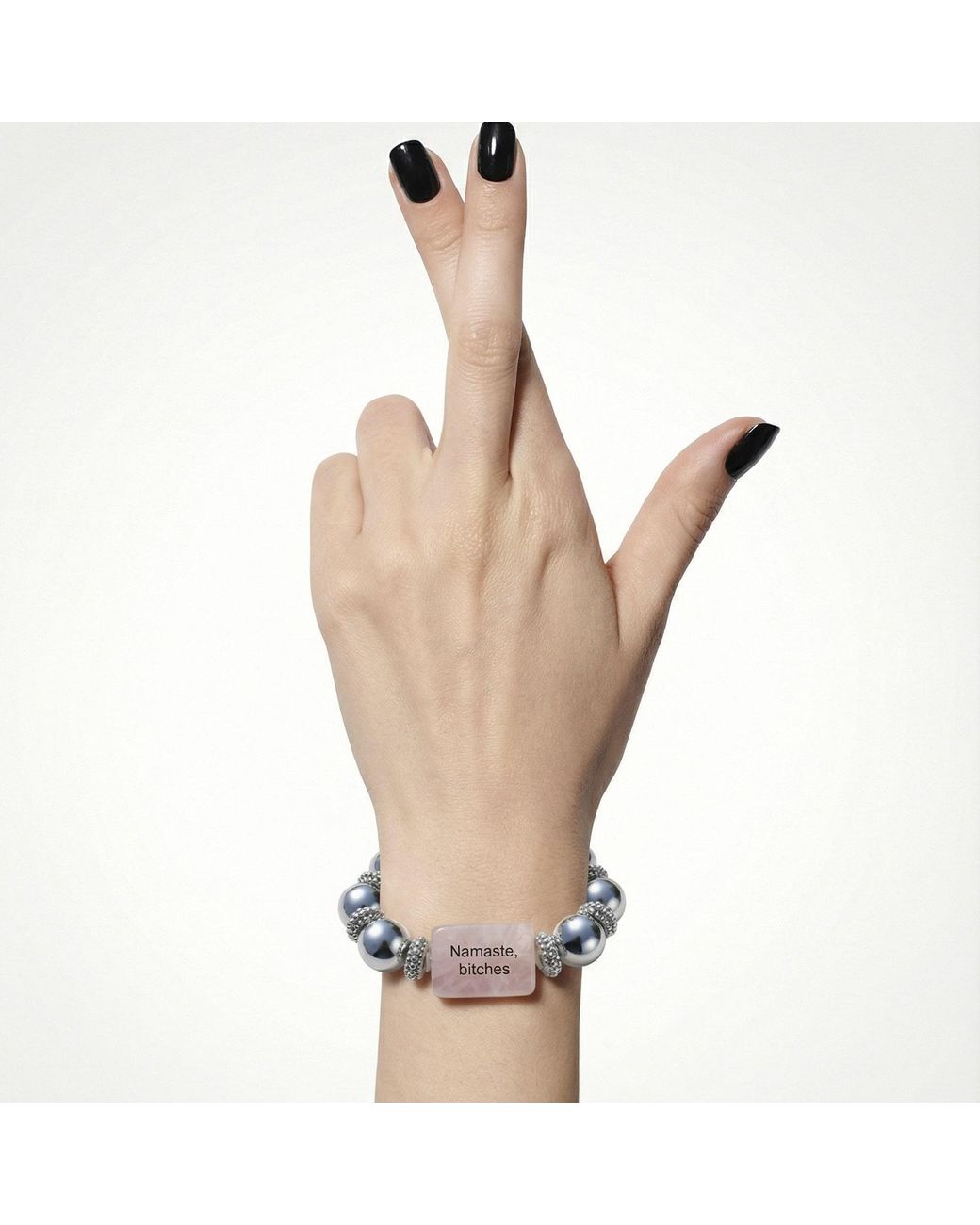 Mercela White Rose Quartz Statement Bracelet With Engraved Message – Bead Bracelet With Crystal Spacers Gift For Her