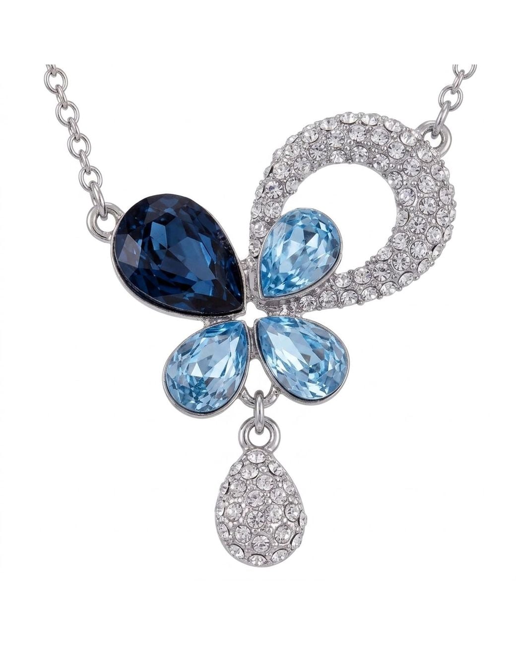 Modenaire Blue Teardrop Crystal Pendant Necklace