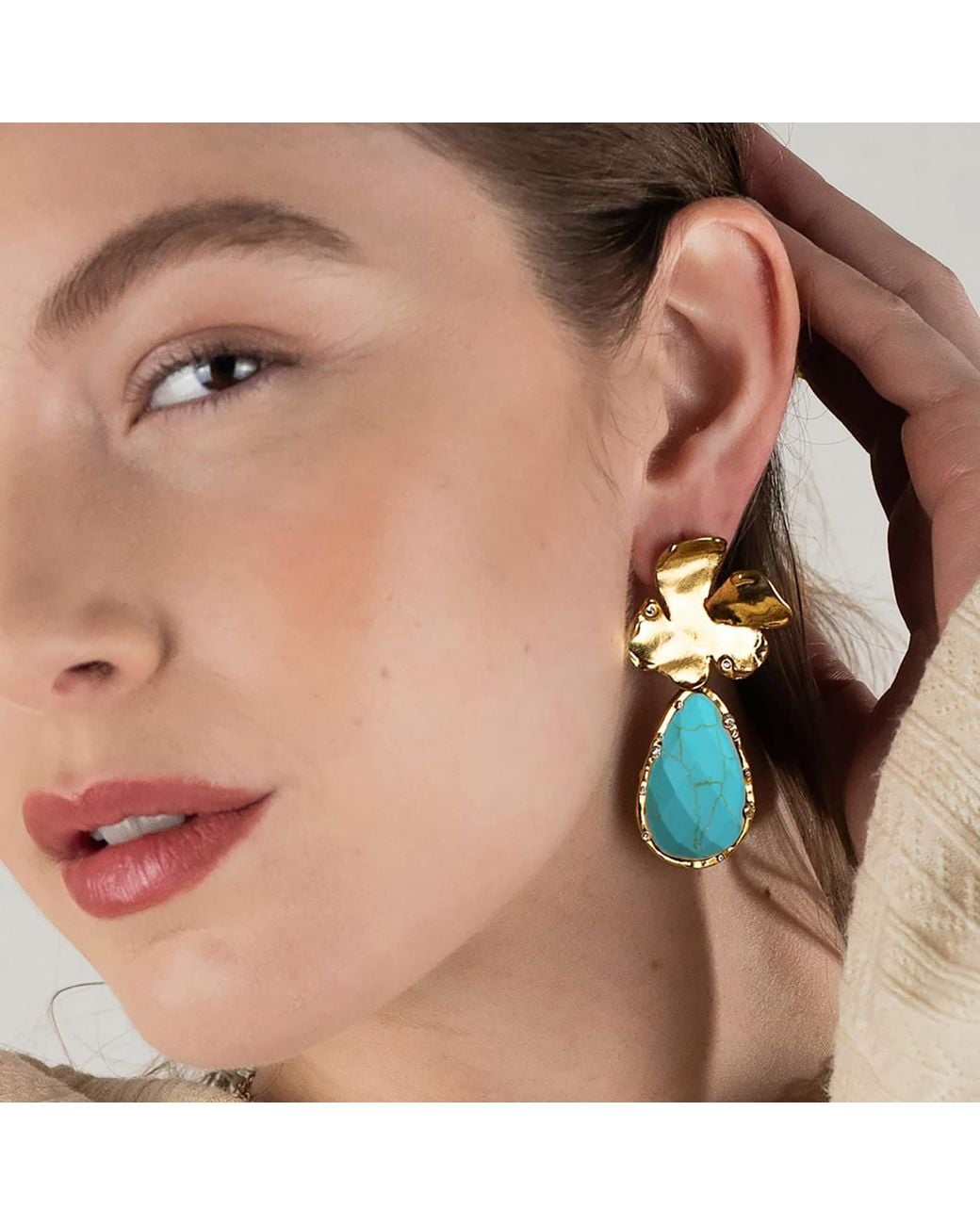 Rare Matters Jewelry Blue Golden Flora Statement Drop Earrings