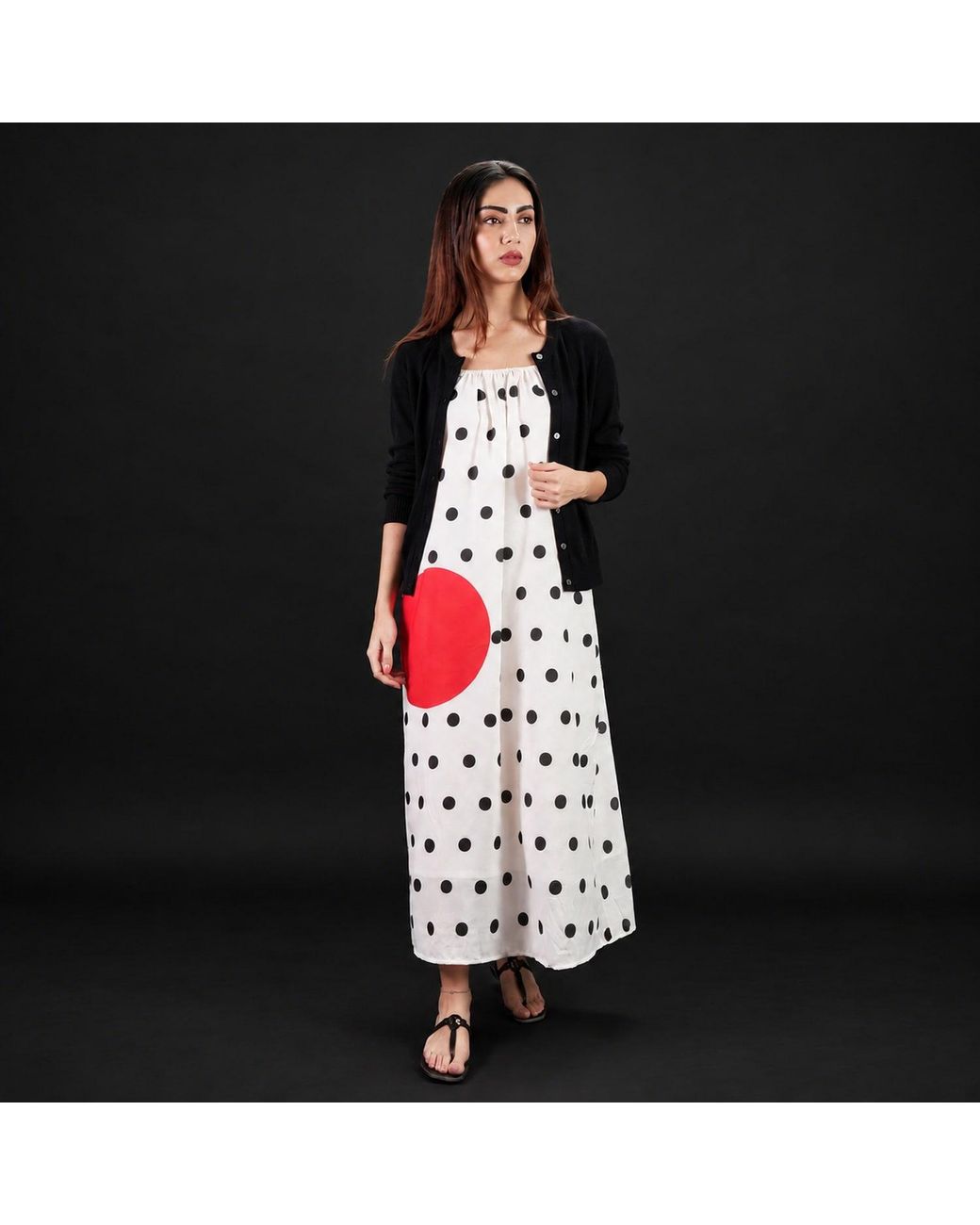 DHARA SHETH DUBAI White One Polka Dot Spaghetti Strap Maxi Dress