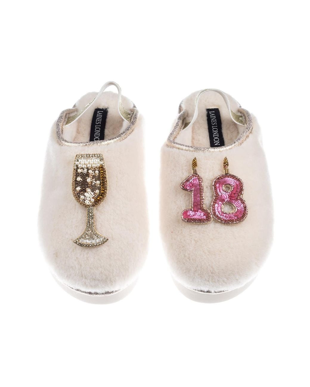 Laines London Multicolor Neutrals Flatform Cloud Closed Toe Slippers With 18Th Birthday & Champagne Glass Brooches