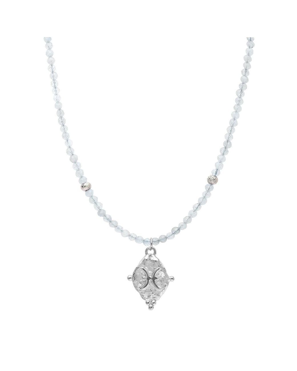 Seven Saints Metallic Pisces Gemstone Choker Necklace, Aquamarine, Rhodium