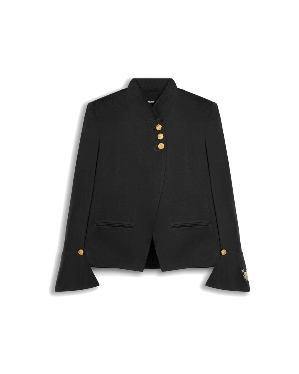 Nocturne Black Embroidery Detail Stand Collar Jacket