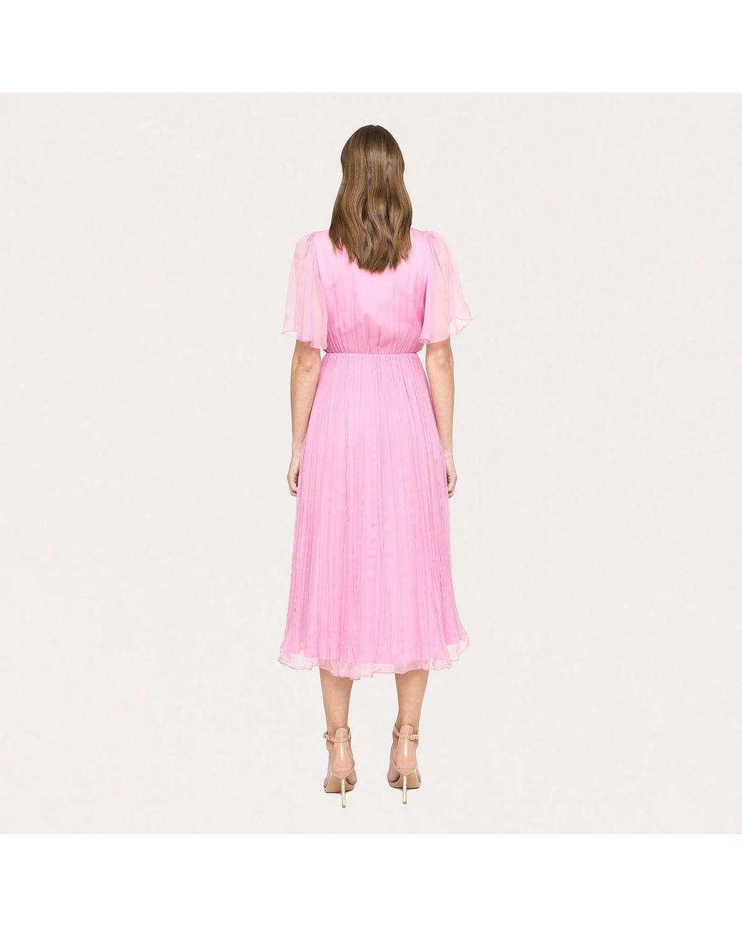 Nissa Pink Floral-Appliqué Silk Midi Dress Baby