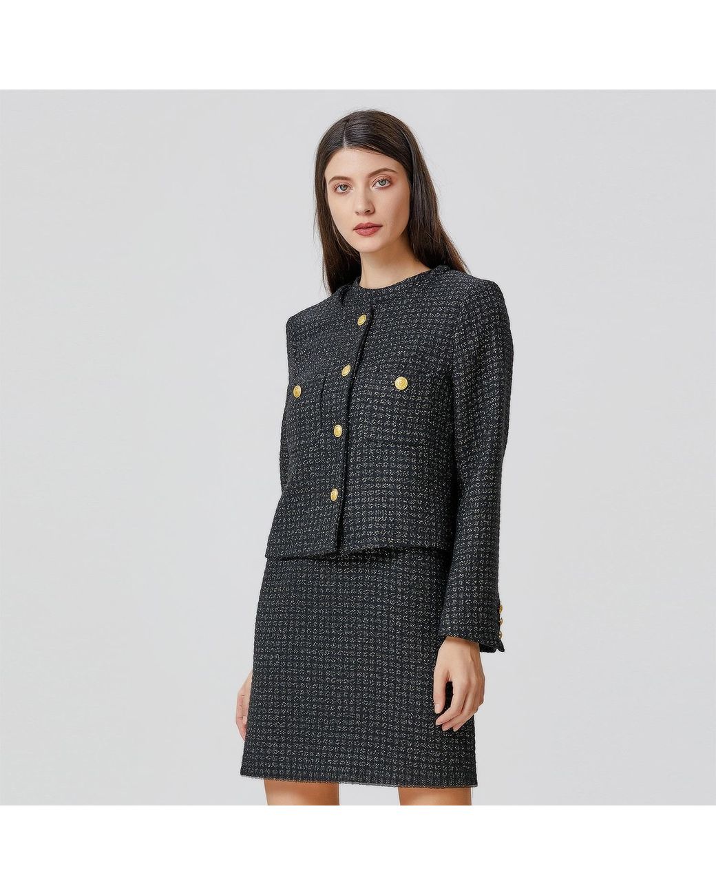 Smart and Joy Black Tweed Jacket With Buttons