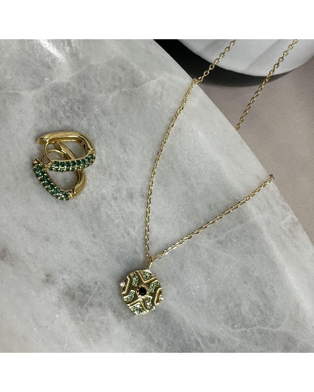 Clemence Wren Metallic Geometric Gemstone Pendant Necklace