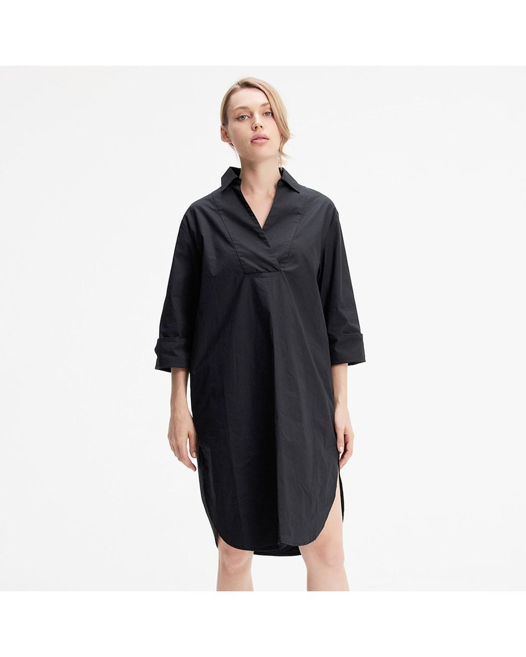 Smart and Joy Black Minimalist Cotton Shirt Dress