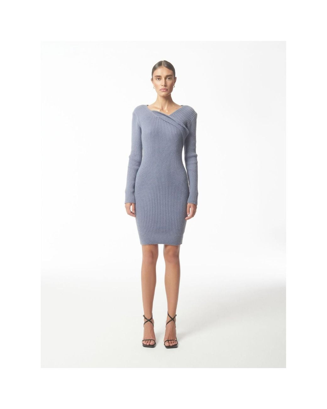 Sour Figs Blue Asymmetric Slant Band Knit Midi Dress