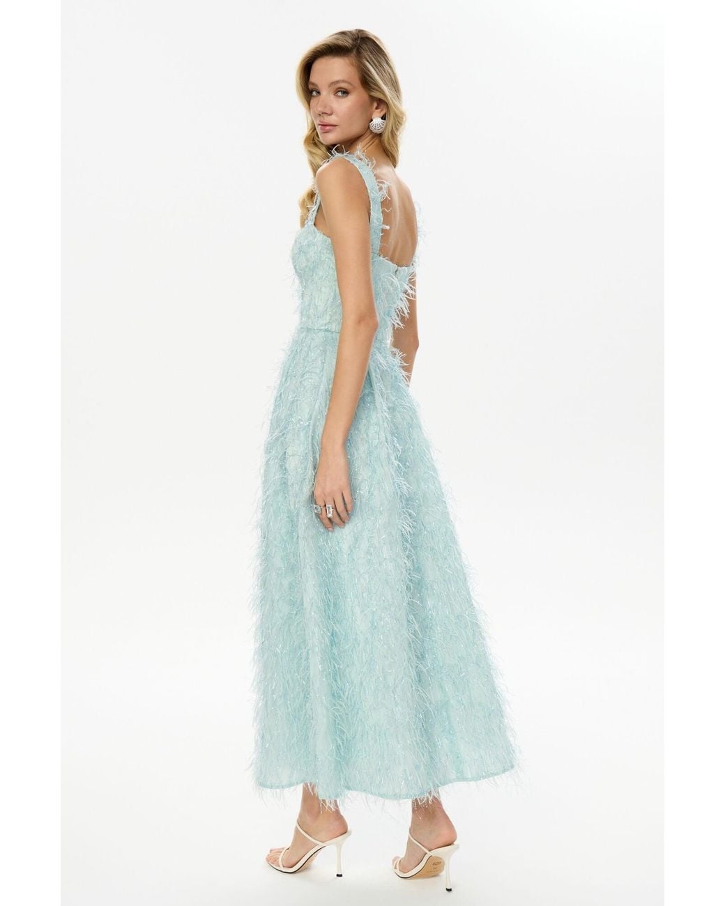 POST MERIDIEM Blue Light- Pleated Corset Midi Dress