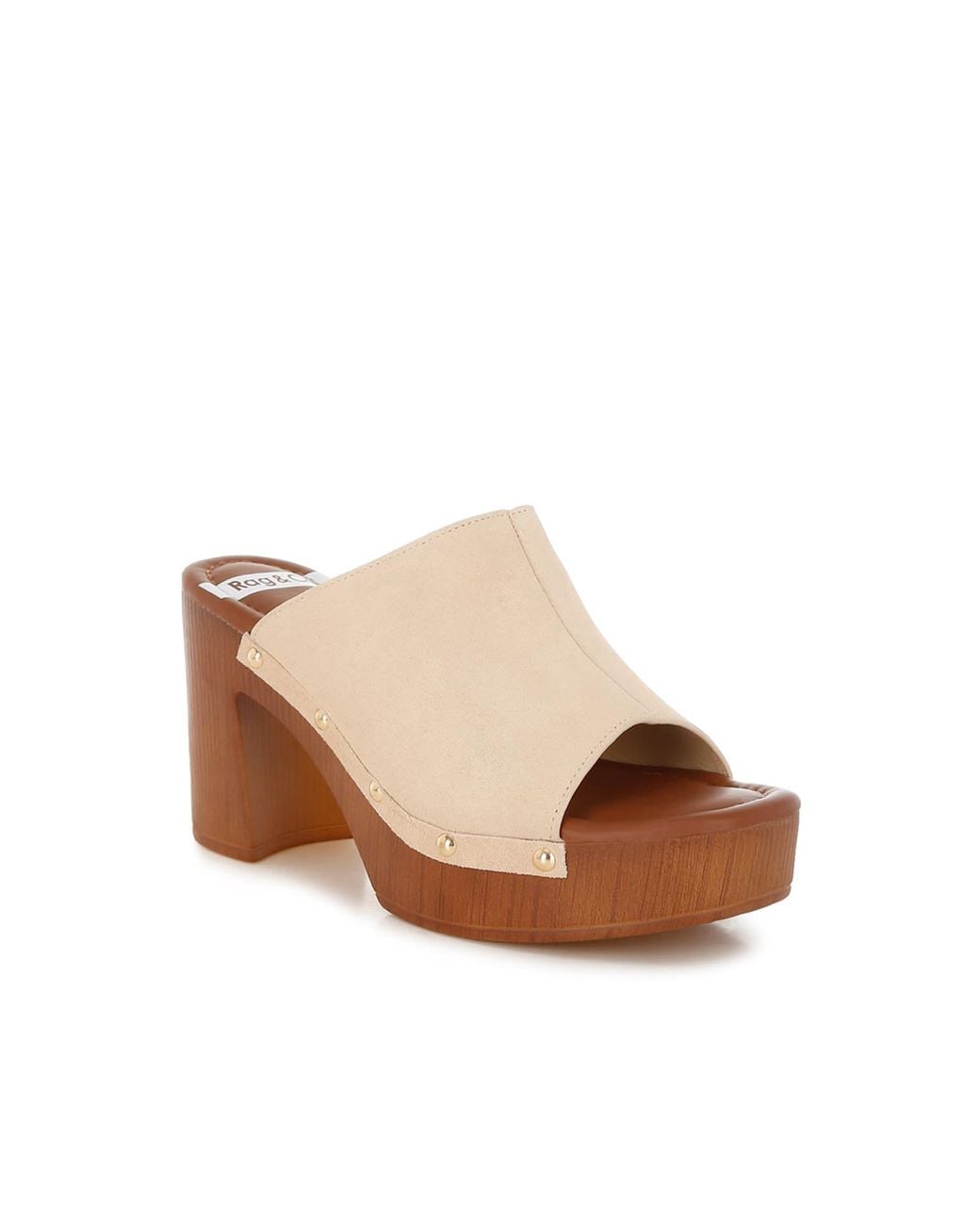 Rag & Co White Masaki Soft Suede Leather Wooden Clogs
