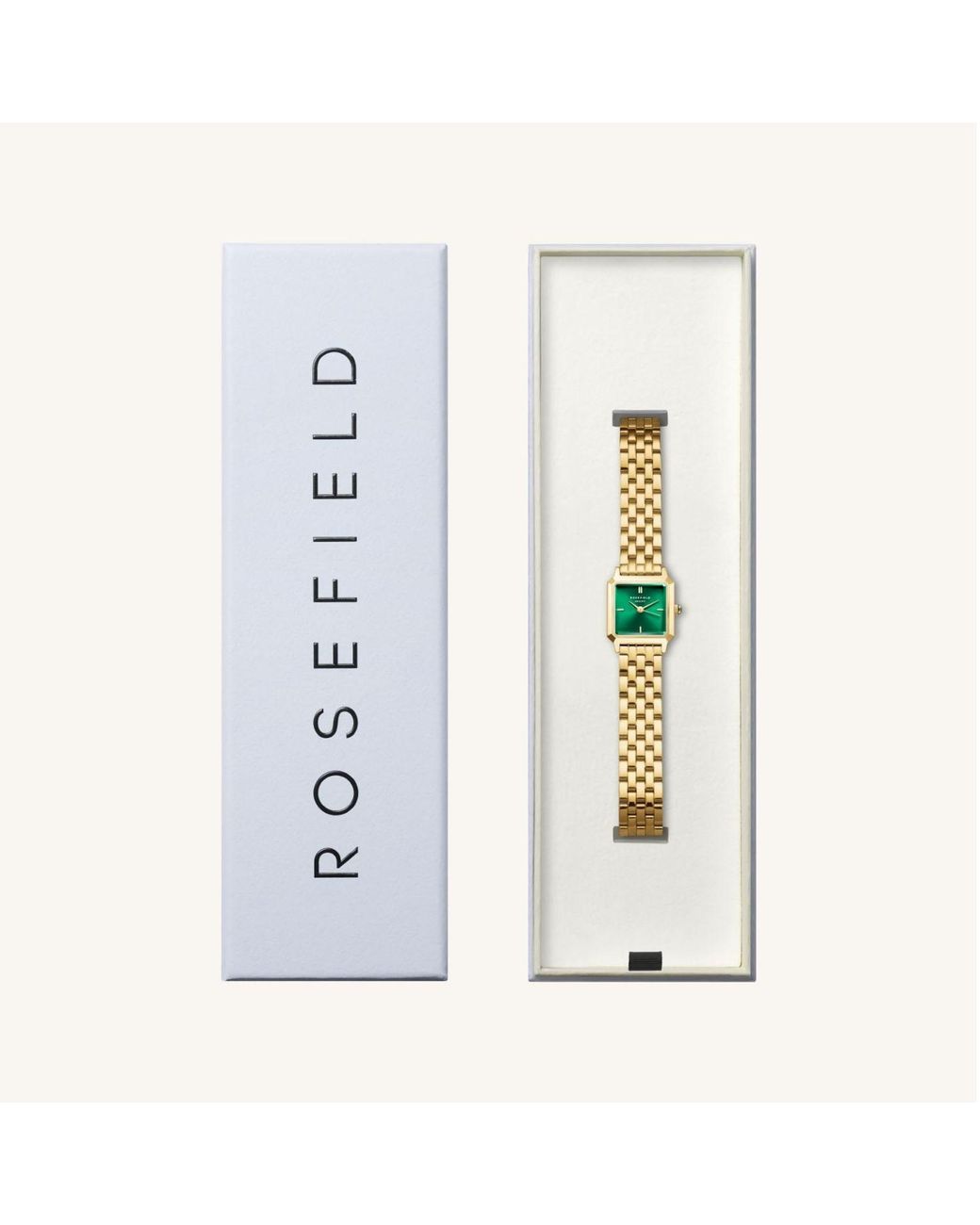 ROSEFIELD Metallic Boxelle Tone Watch With Emerald Dial
