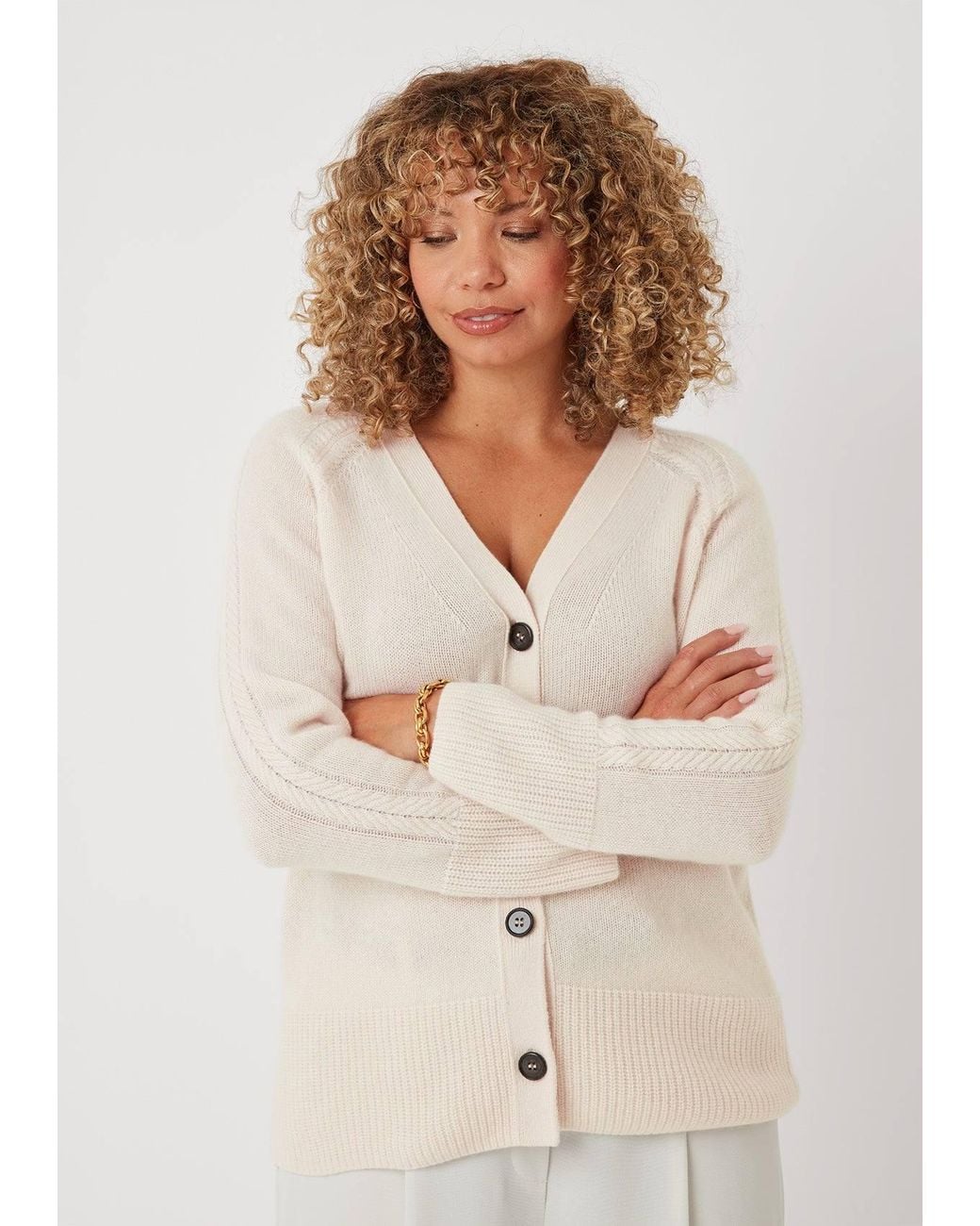 Loop Cashmere White Neutrals The Luxe Boyfriend Cardigan