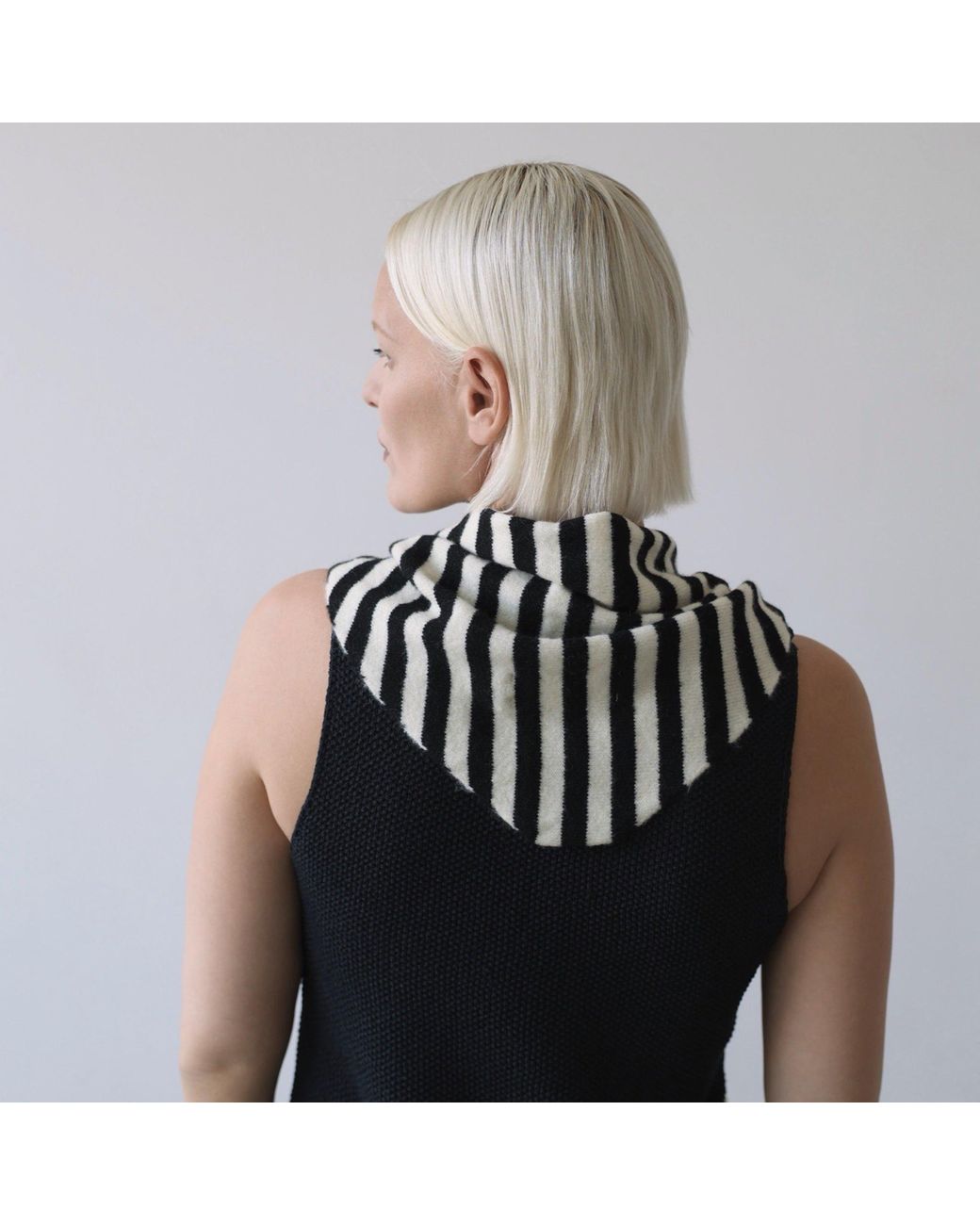 London Atelier Byproduct Black Striped Wool Small Triangle Knitted Scarf