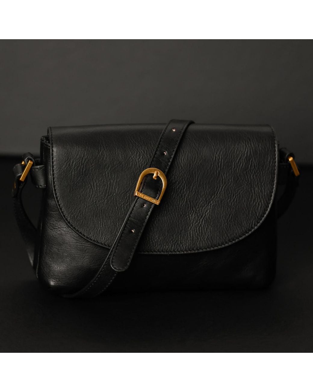 Time Resistance Black Leather Cross Body Bag For