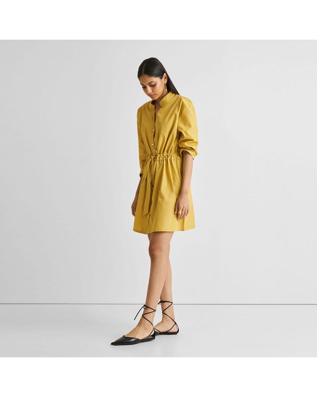 REISTOR Yellow Short Tie Waist Dress
