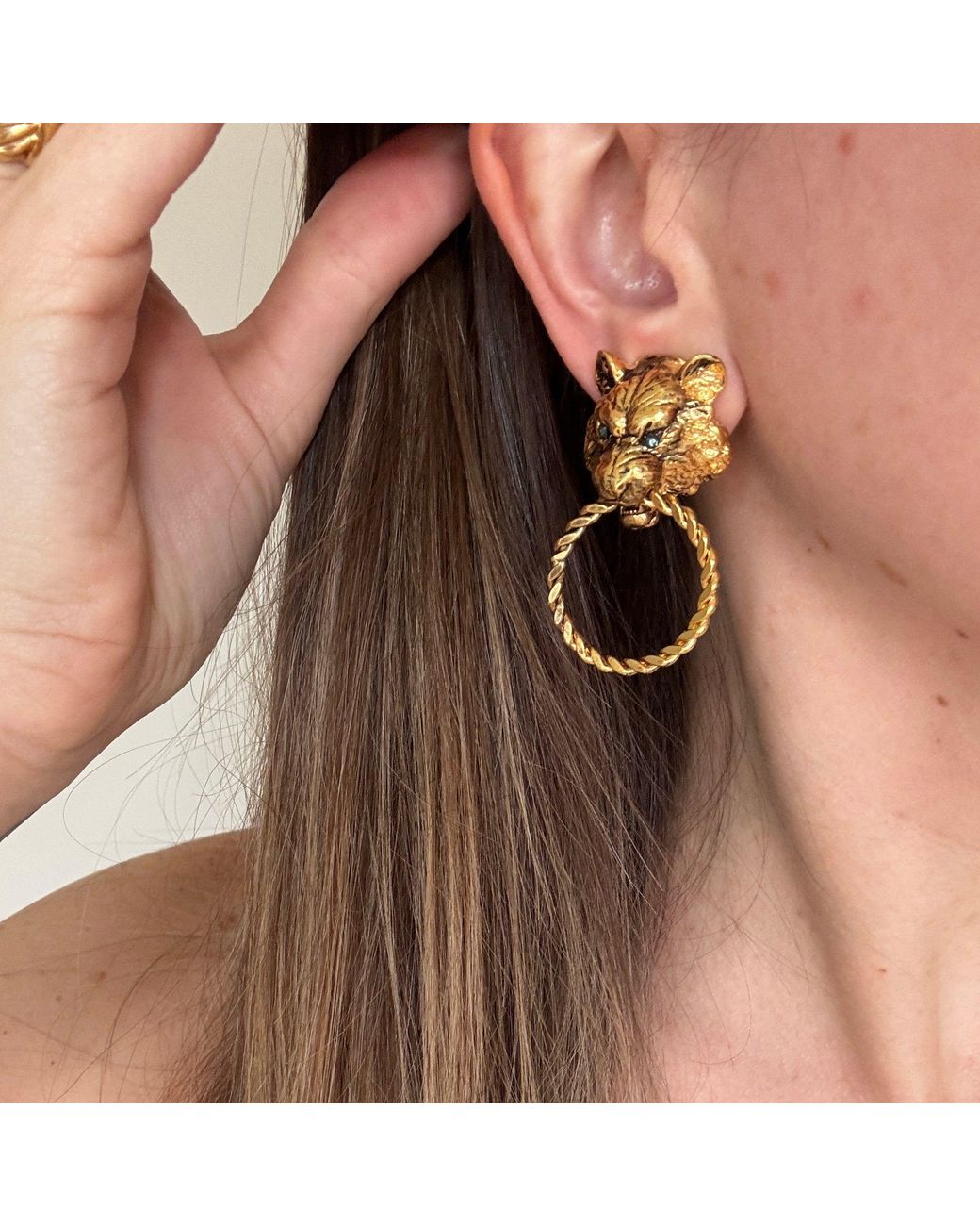 Laura Gray Metallic Fierce Panther Door Knocker Earrings