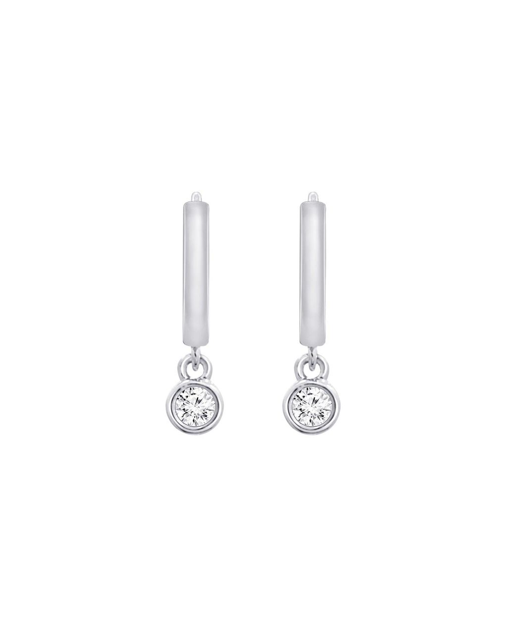 Diamonbliss White Bezel Set Dangle Hoop Earrings