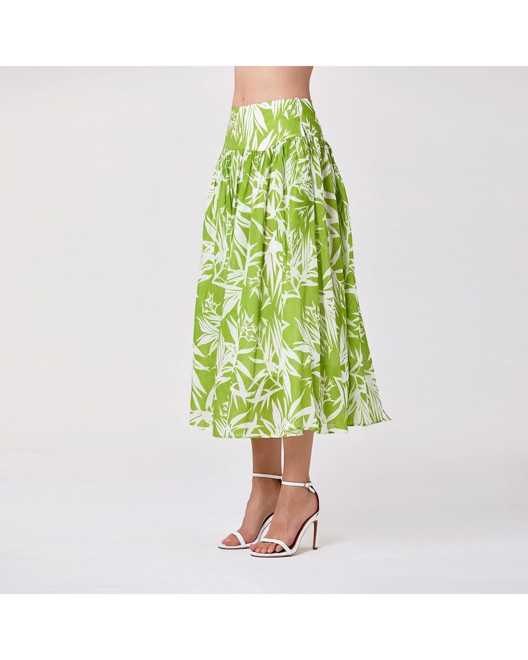 Smart and Joy Blue Midi Cotton Skirt With Leaf Print