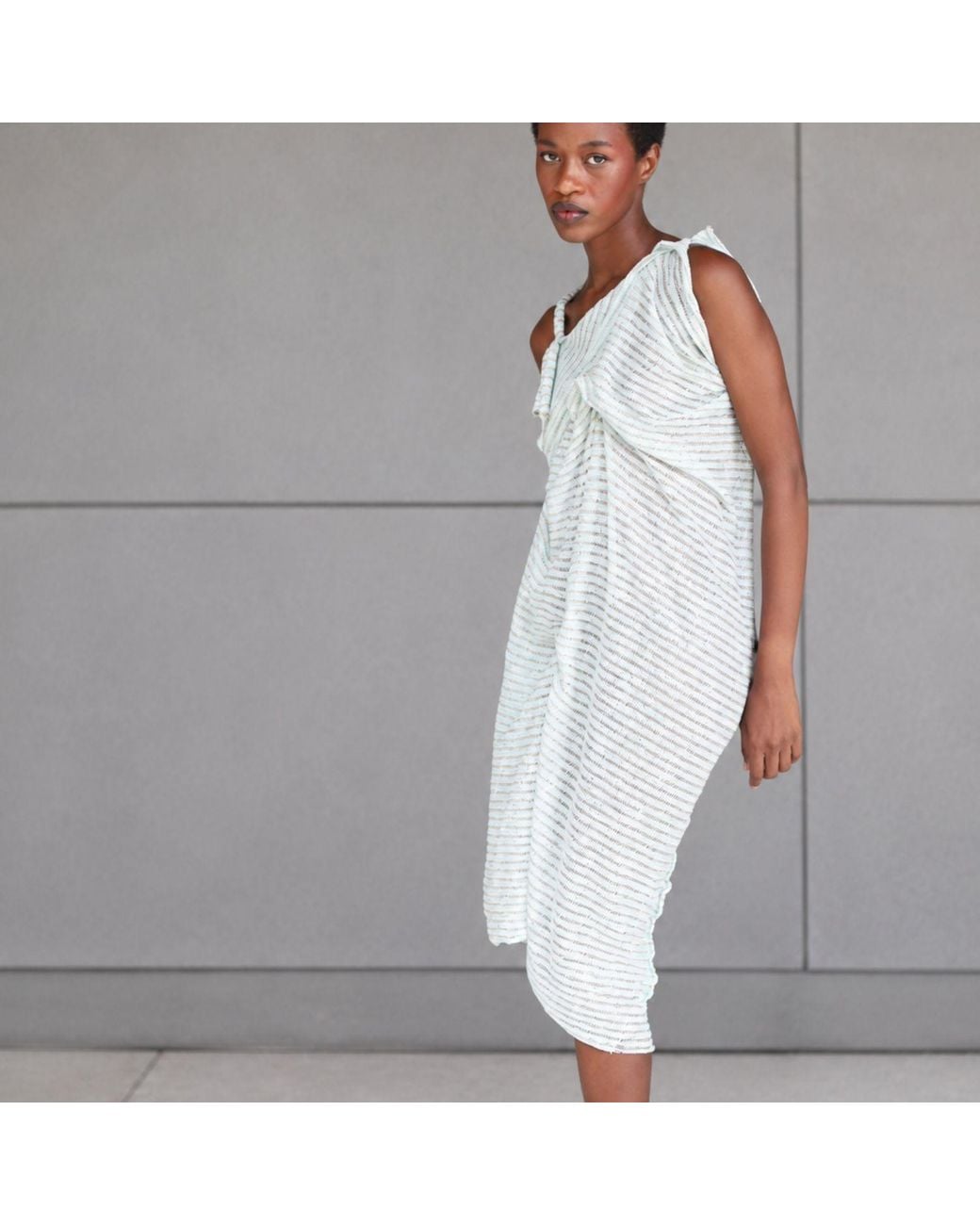 Miro Misljen White Seafoam Sculpture Midi Dress