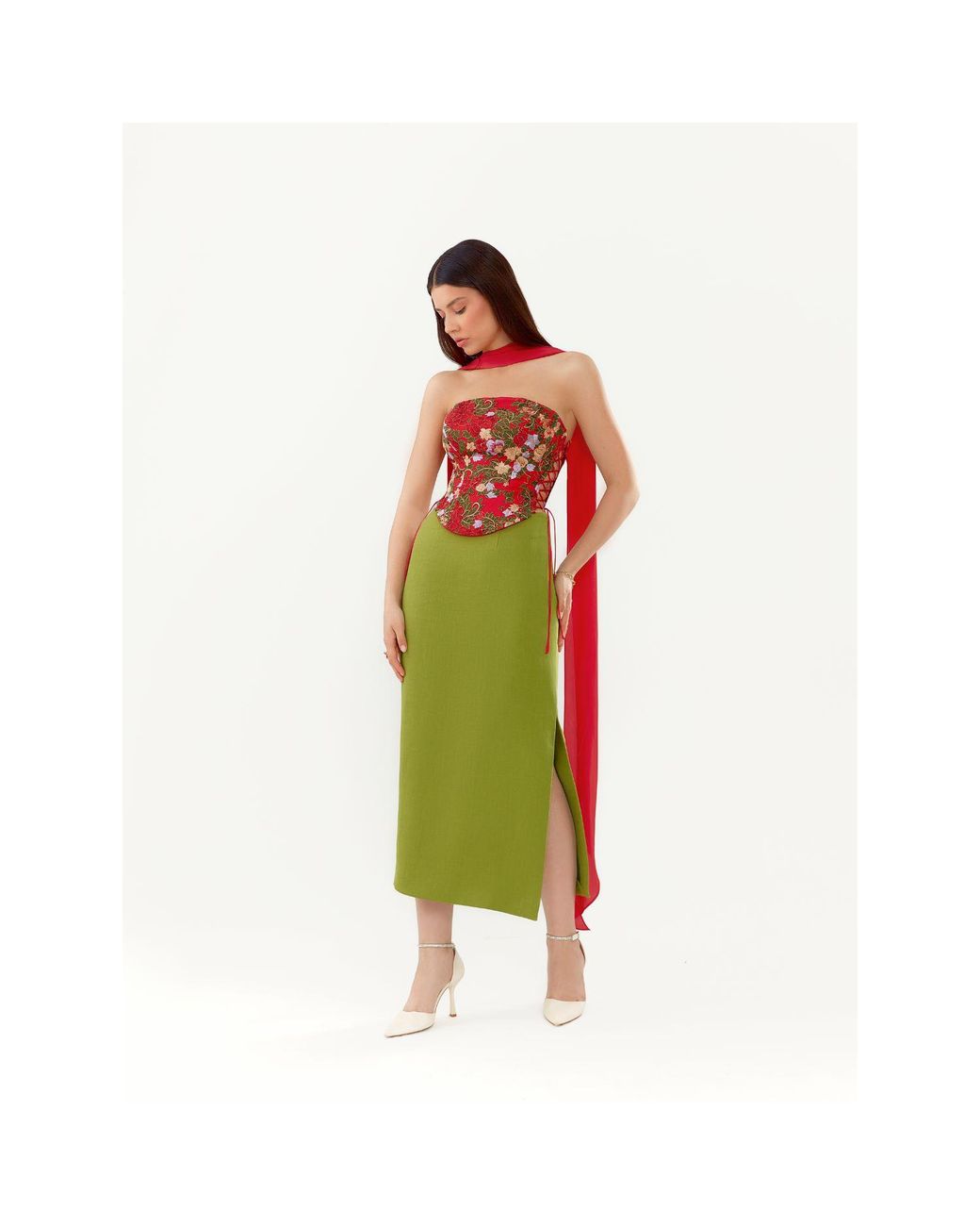 Elsava Green Verde Structured Skirt
