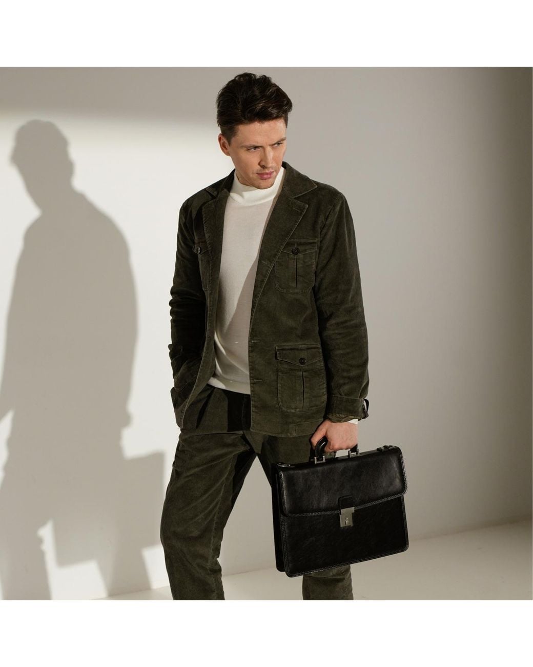 Time Resistance Black Leather Briefcase for men