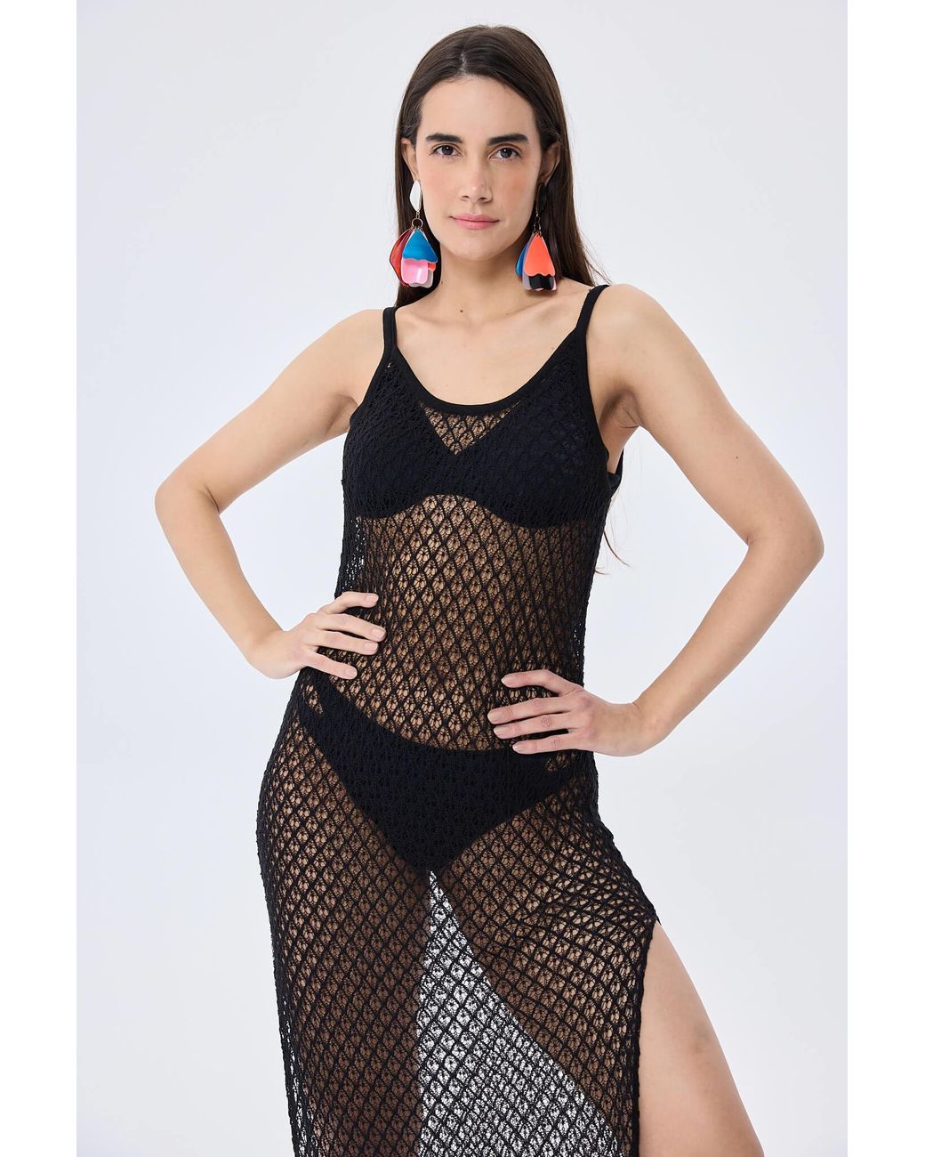 Peraluna Black Angel Openwork Strap Long Beach Dress