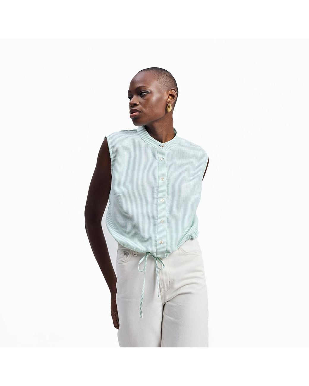 REISTOR Blue Button-Down Shirt With Waist Drawstring