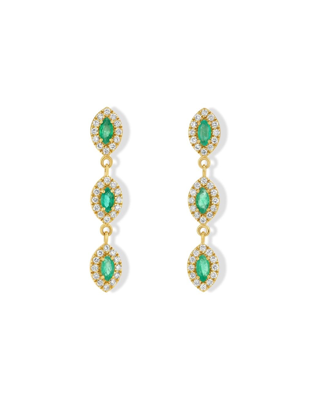 Jewelbird Green Emerald & Diamond Marquise Drop Earrings