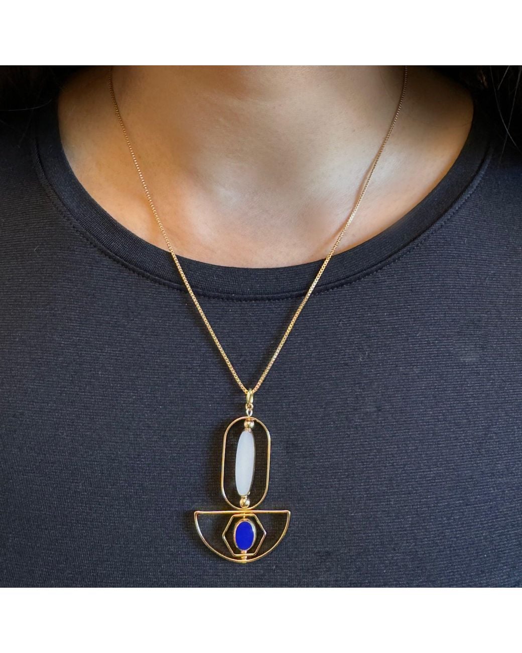Aracheli Studio Metallic Long Oval And Small Oval Art Deco Chain Necklace