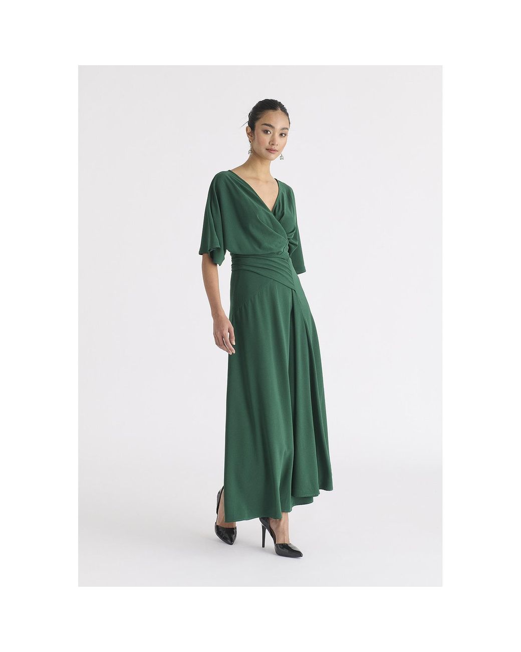 Paisie Green Flare Sleeves Maxi Wrap Dress