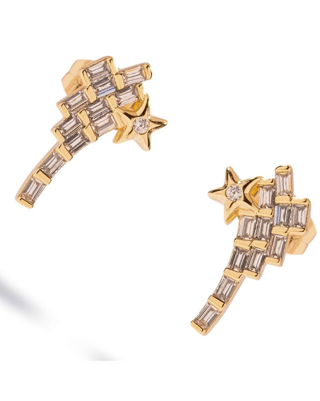 Ebru Jewelry Metallic Cosmic Shooting Star Baguette Diamond Stud Earrings