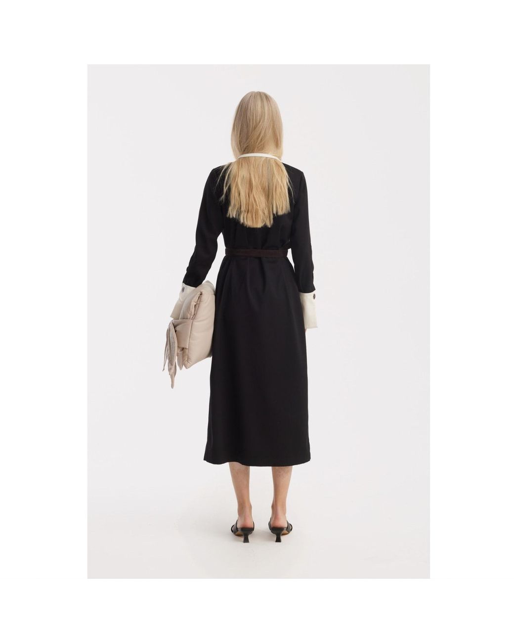 Julia Allert Black Monochrome Midi Shirt Dress –