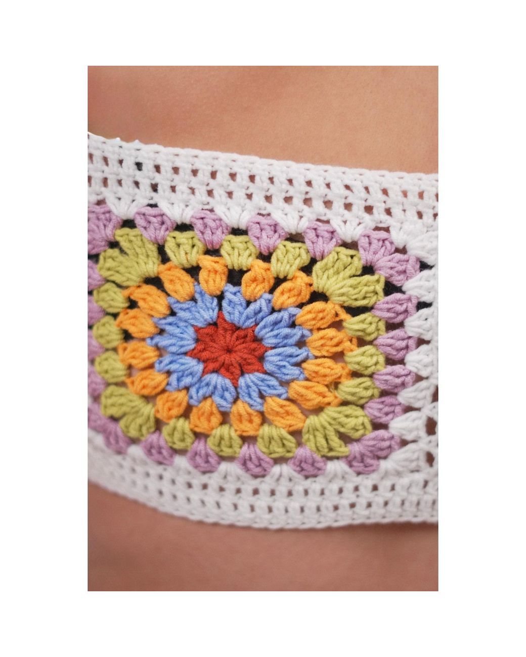 Ana Chic Blue Sunburst Granny Square Handmade Crochet Crop Top