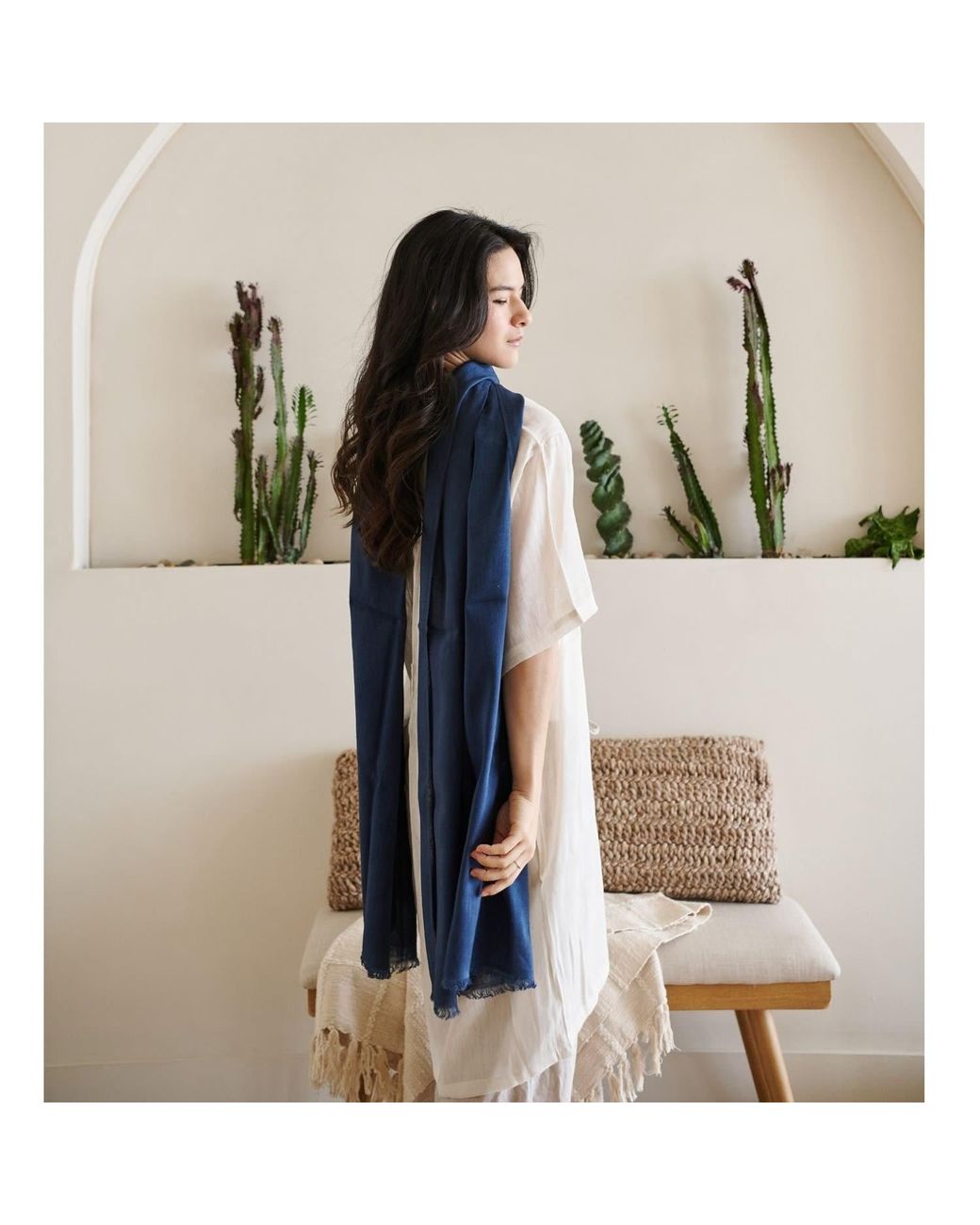 Variously Blue Midnight Hand Woven Linen Silk Blend Scarf