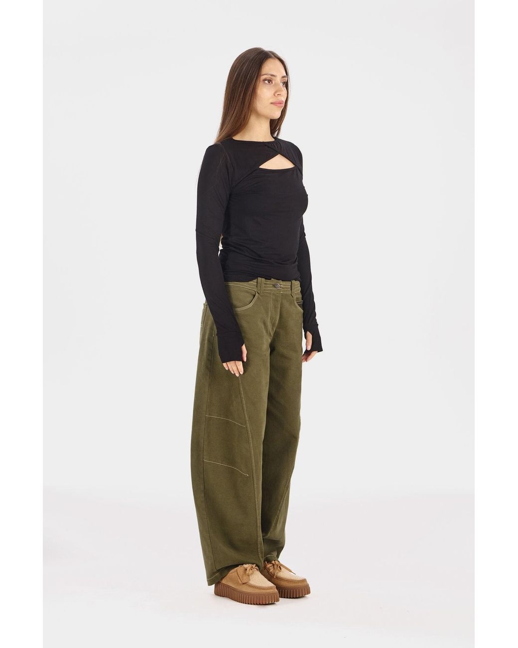 Komodo Green Amelia Organic Cotton Barel Leg Trouser