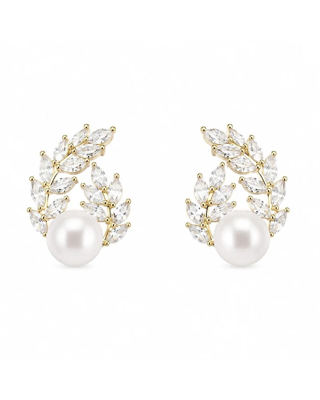 Angel Barocco Metallic Freshwater Pearl Crystal Laurel Stud Earrings