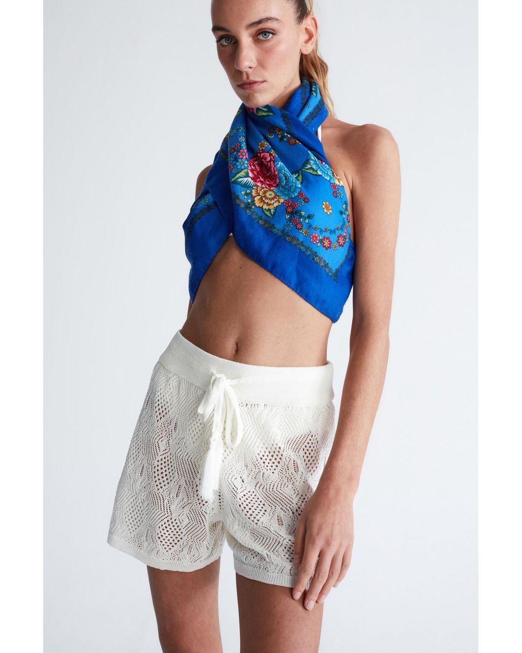 Peraluna White Emma Shorts Lace Knitted Elastic Waist Knitwear Mini Shorts