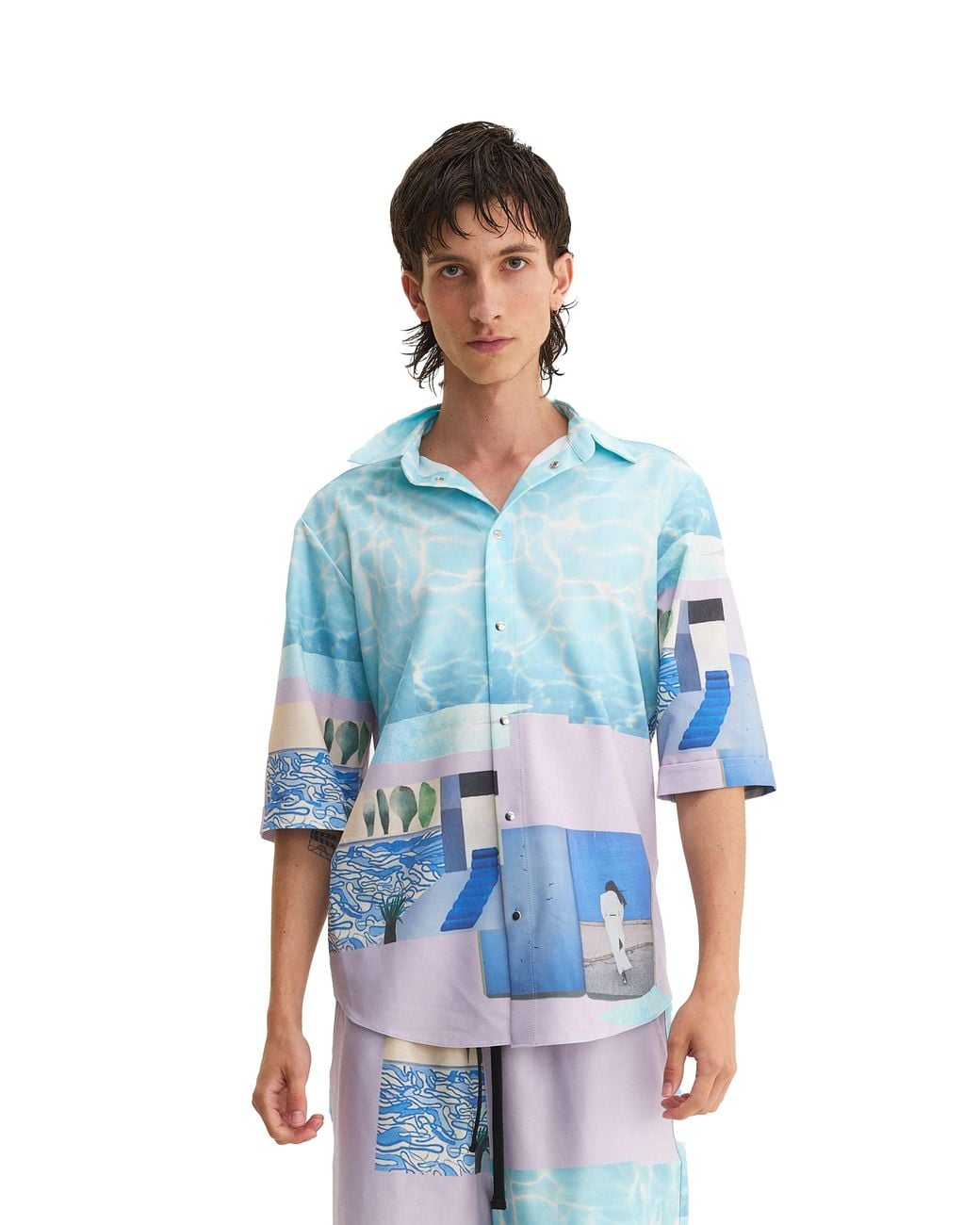 mysimplicated Blue Short Sleeve Shirt Water Design for men