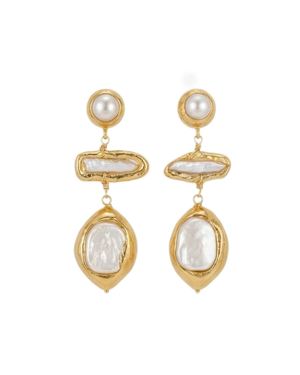 Divine Aria Metallic Lelia Natural Keshi Pearl Statement Dangle Earrings