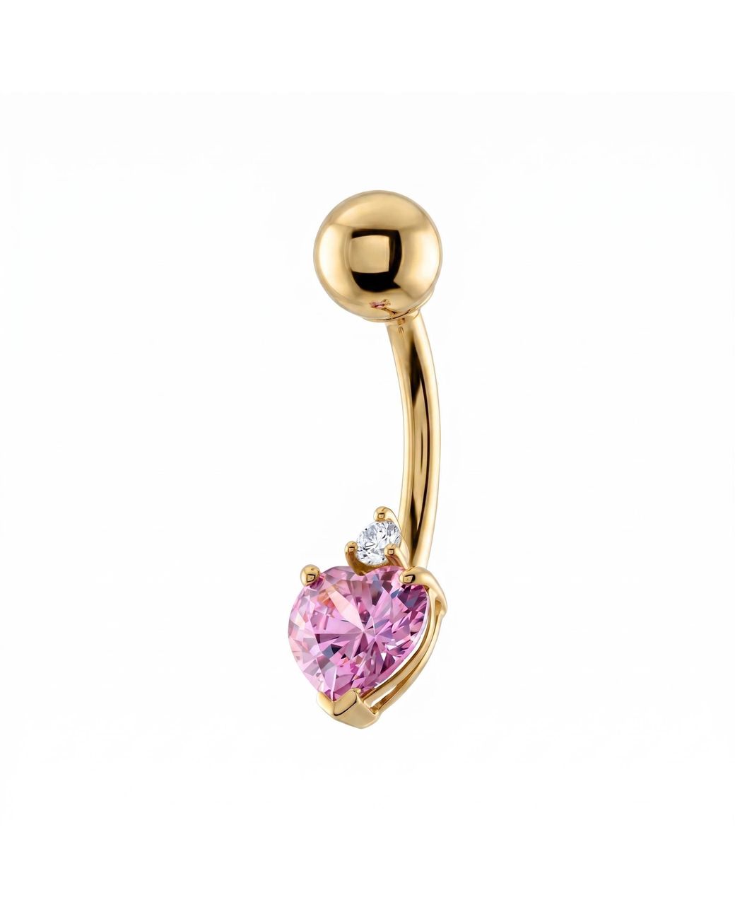 Zahav Jewelry Metallic 10K Solid Heart Shaped Amethyst Cz Belly Ring