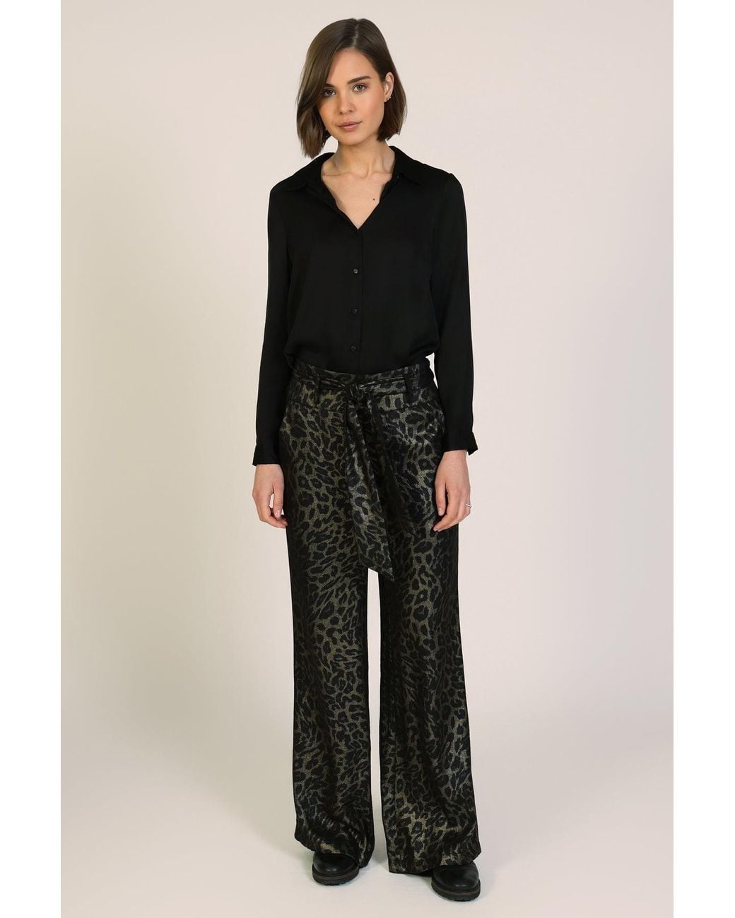 Traffic People Gray Thursday's Child Metallic Leopard Print Bacall Trousers