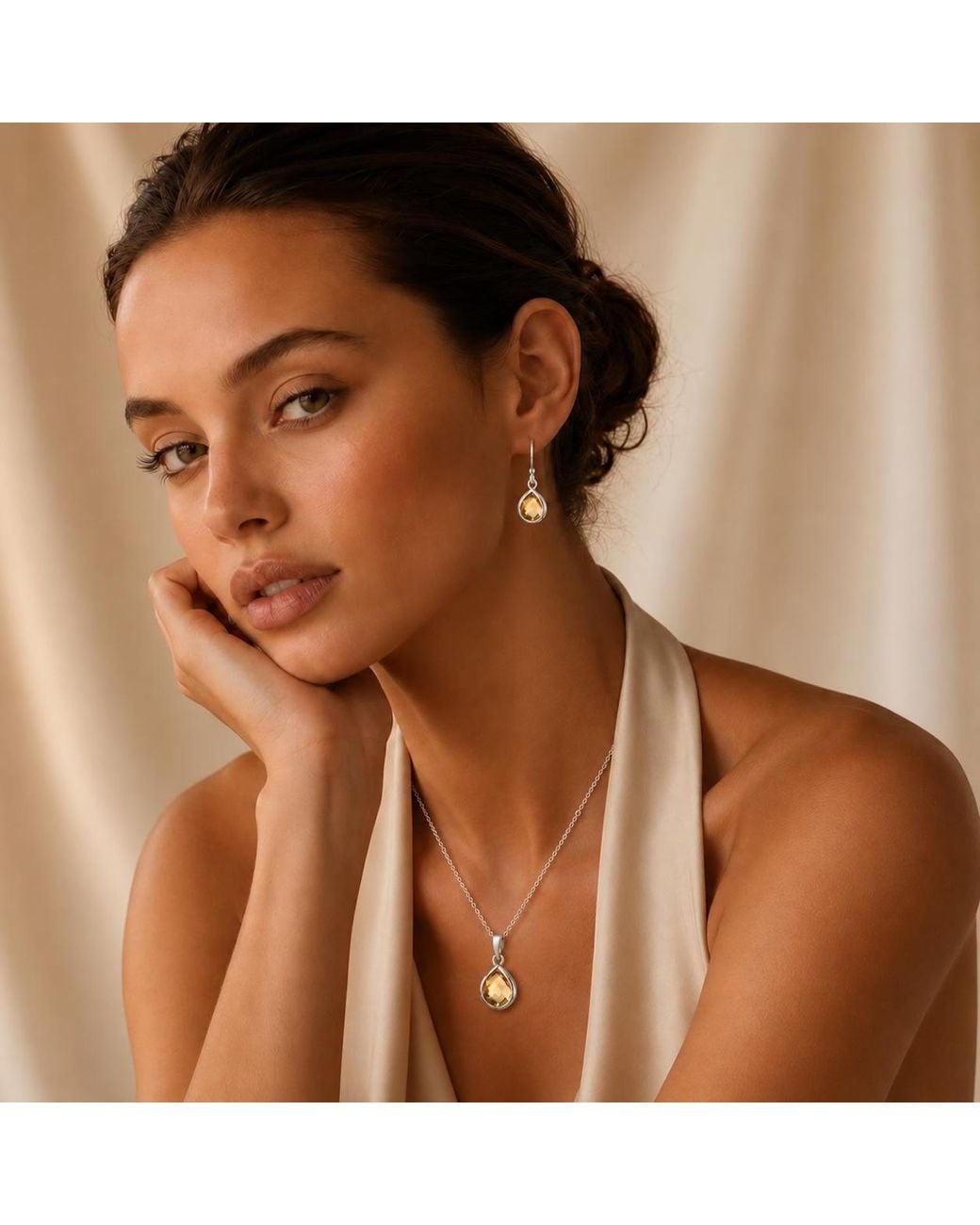 The Jewellery Store London Metallic Sterling Pear Shaped Citrine Jewellery Set
