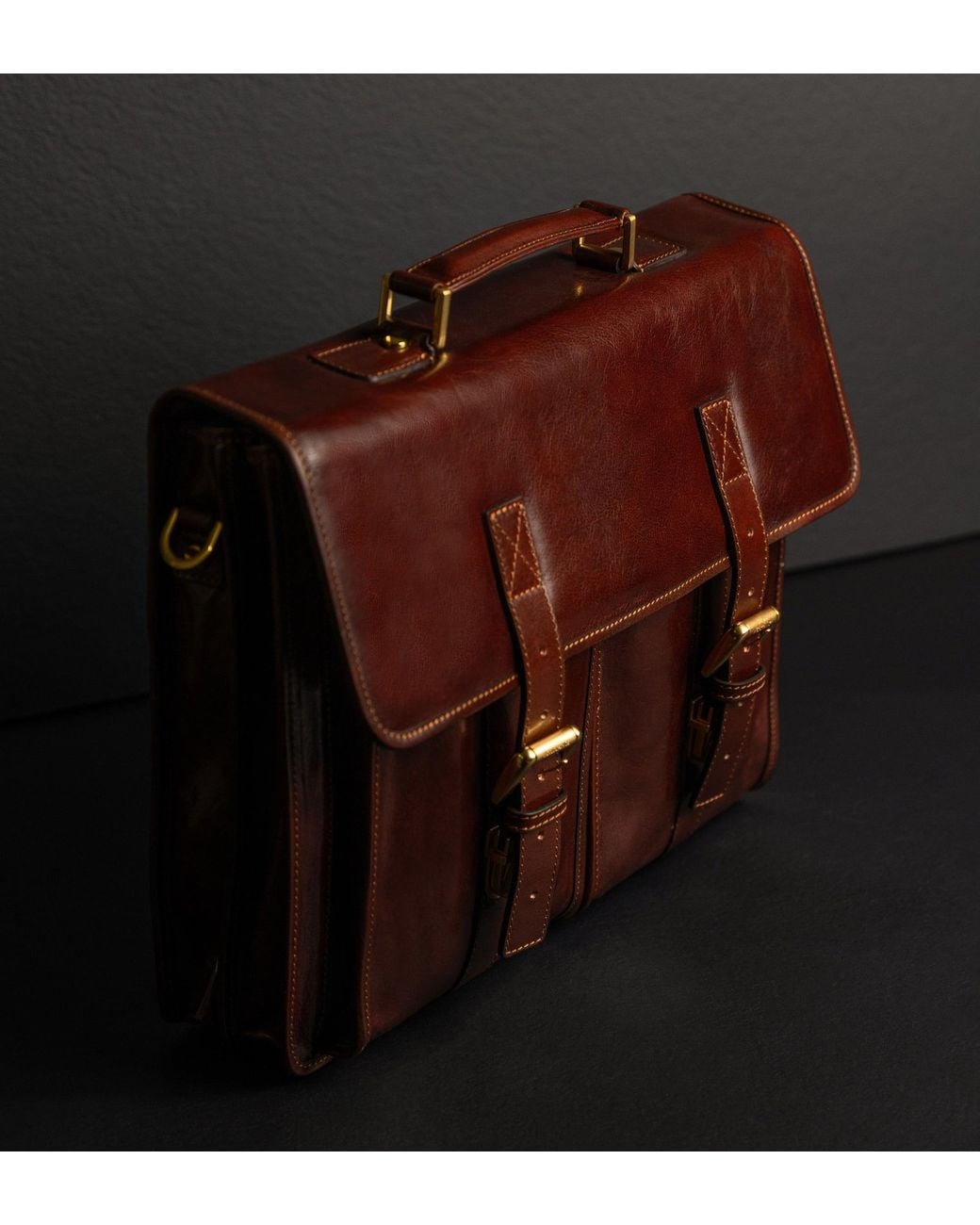 Time Resistance Brown Leather Satchel Bag for men