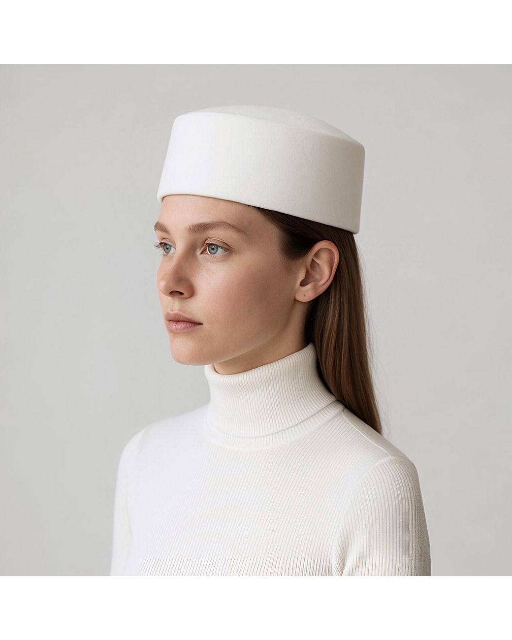 London Atelier Byproduct White Wool Pillbox Hat