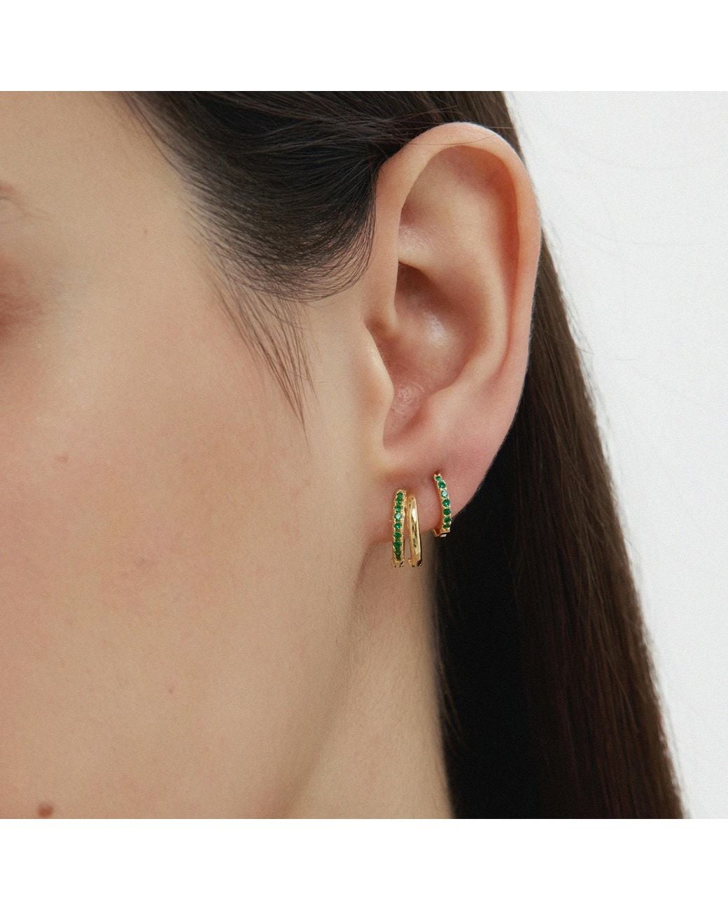 Vanhi Multicolor Kira Crystal Double Hoop Huggies