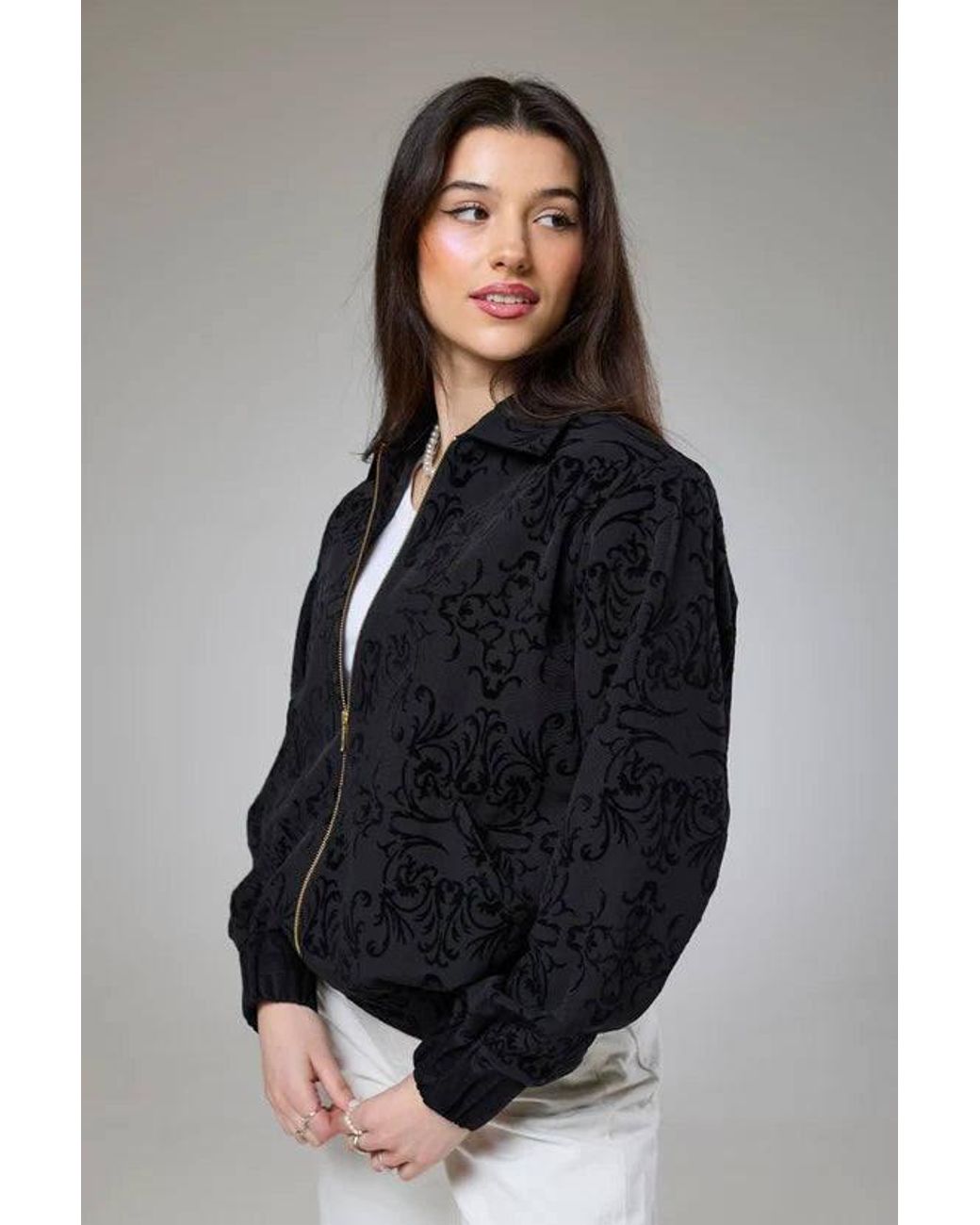 Lioness by Tf Black Vintage Velvet Bomber Jacket