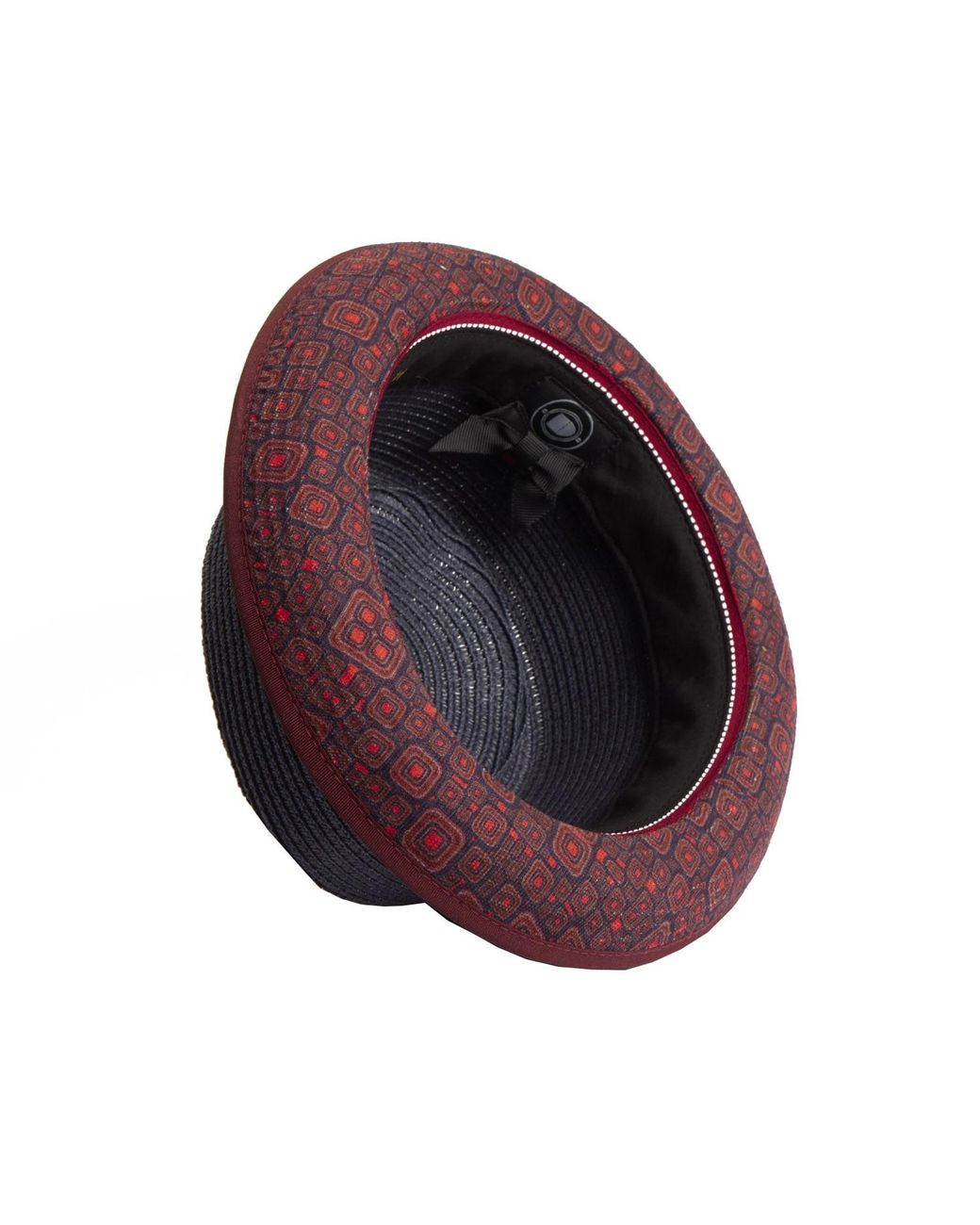 Dasmarca Hats Red Dasmarca Tommy Ash Summer Straw Porkpie Hat With Vintage Geometric Prints for men