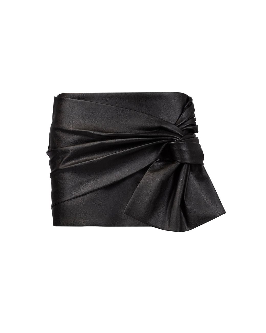 Lendrop Studios Black Yoko Bow Drape Leather Mini Skirt