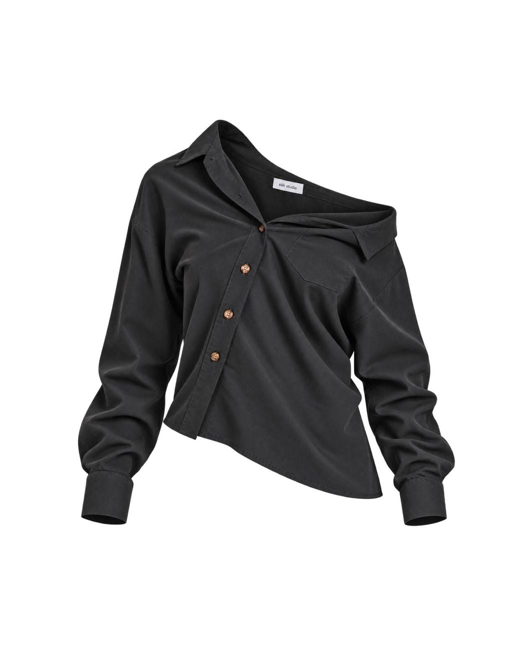 Sâb Studio Black One Shoulder Asymmetric Button Up